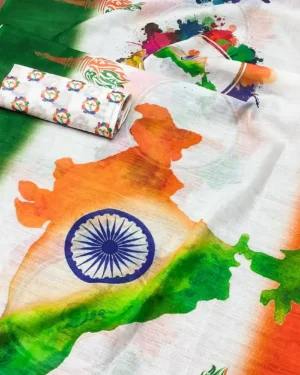 Independence Day Special Saree – Chakra Flag I Love My India Tricolor Printed Sari