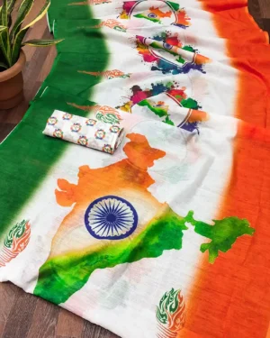 Independence Day Special Saree – I Love My India Tricolor Printed Sari Chakra Flag