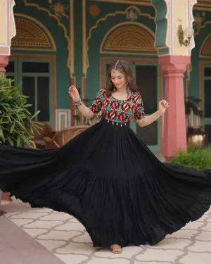 Kutch Work Lehenga Choli for Girls Navratri Special for Women - Black