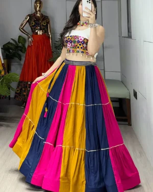 Kutchi Embroidered Navratri Chaniya Choli Multicolor Lehenga for Girls & Women