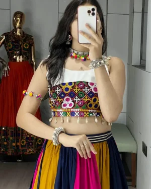 Multicolor Panel Chaniya Choli for Women Pure Kutchi Work Navratri Lehenga Set