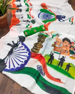 Vande Mataram Saree – Tricolor Festive Sari for Women Patriot Chakra