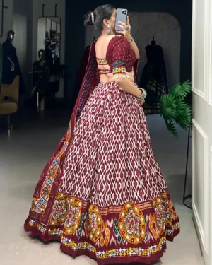 Ethnic Tussar Silk Gamthi Work Lehenga Choli back side – Garba & Wedding Wear for Girls & Women