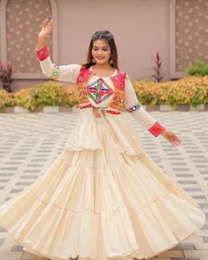 Garba Special - Heavy Cotton Lehenga Choli with Flared Jacket & Gamthi Work