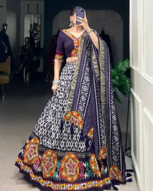Tussar Silk Gamthi Foil Work Lehenga Choli Set Lavender – Perfect for Garba, Weddings & Celebrations
