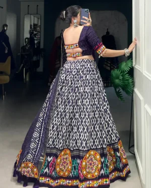 Tussar Silk Gamthi Foil Work Lehenga Choli Set Purple back side - Perfect for Garba, Weddings & Celebrations