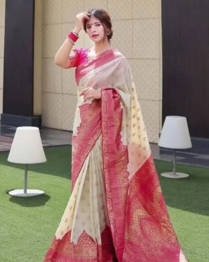 Elegant Karwa Chauth Silk Saree with Heavy Zari Work for Women