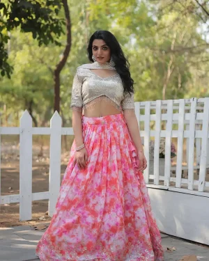 Georgette Lehenga Choli with Intricate Sequins Work – Chic Festive Wear for Girls