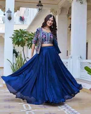 Festive Vichitra Lehenga Choli with Embroidered Koti – Wedding & Party Wear