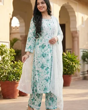 Cotton Lucknowi Chikankari Kurti with Palazzo – Traditional Indian Co-Ord Set - Vasangini