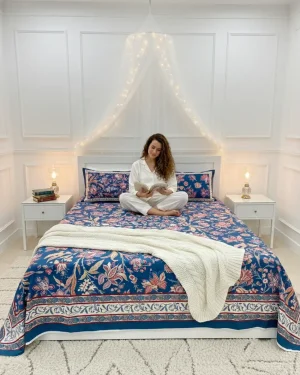 Designer Fast-Color Pure Cotton Bed Sheet 110x110 inches Jumbo King Paisley Kalamkari Print Linen