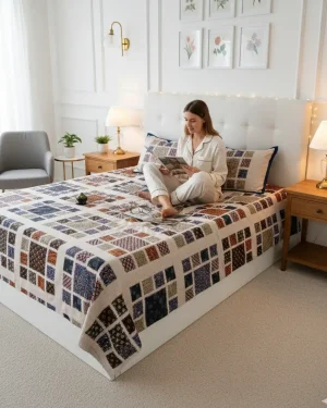 Ethnic Print 100% Cotton Bedsheet with 2 Pillow Covers 110x110 Super King Geometric Bedspread