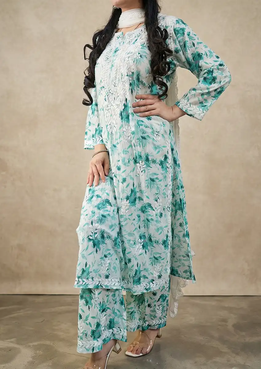 Lucknowi Chikankari Kurti Palazzo Set  Ethnic Co-Ord for Women & Girls - 38