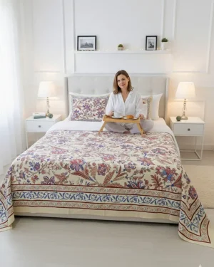 Premium Jaipuri Printed Cotton Bedsheet Super King bedspread 110x110 Inches