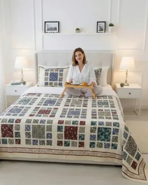 Pure Cotton Jumbo King Size Bedsheet - Jaipuri Bedspread with 2 Pillow Covers