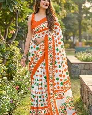Tricolor Republic Day Saree – Tiranga Elegance Women’s Cotton Sari