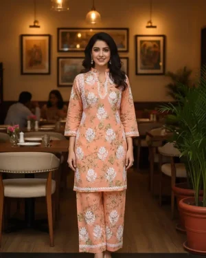 Luxury Mulmul Cotton Chikankari Cord Set for Women Intricate Lucknowi Handwork
