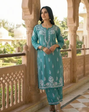 Rayon Chikan Kurta Palazzo Set for Women – Festive Outfit