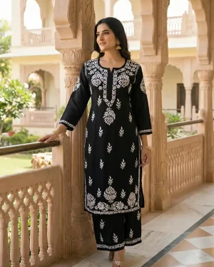 Rayon Chikankari Kurta Palazzo Co-Ord Set – Women’s Ethnic Wear