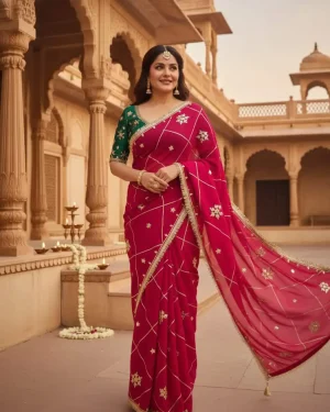 Women’s Georgette Sari with Gotta Patti Zari Work Wedding & Festive Wear Saree