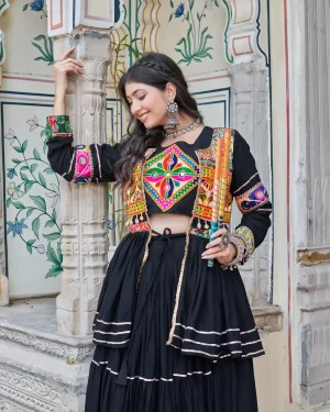 Women’s Navratri Ethnic Lehenga Set with Printed Jacket & Gamthi Embroidery