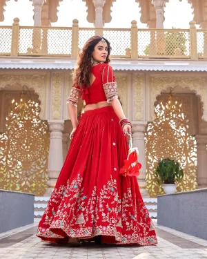 Festive Special Lehenga Choli Set with Intricate Handwork Embroidery and Flowing Dupatta