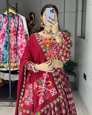 Navratri Garba Rayon Cotton Lehenga Set Designer Kodi and Mirror Work Chaniya Choli