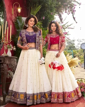 Wedding Special Vichitra Fabric Lehenga Choli with Embroidered Jacket Style Koti