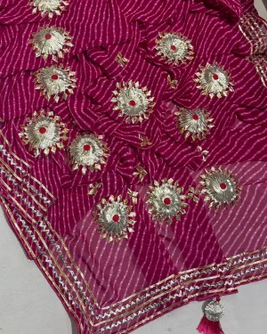 Designer Mothada Leheriya Saree with All Over Fancy Gota Patti Buta Work – Ethnic Occasion Wear
