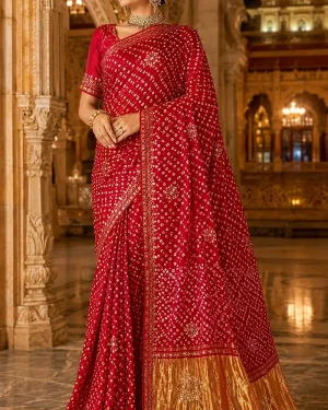 Modal Gajji Silk Bandhani Saree with Rich Zari Border Designer Wedding & Festive Wear Saree for Women