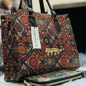 Sabyasachi bag Womens Mandala Handbag with Wallet close up Multi Checkered